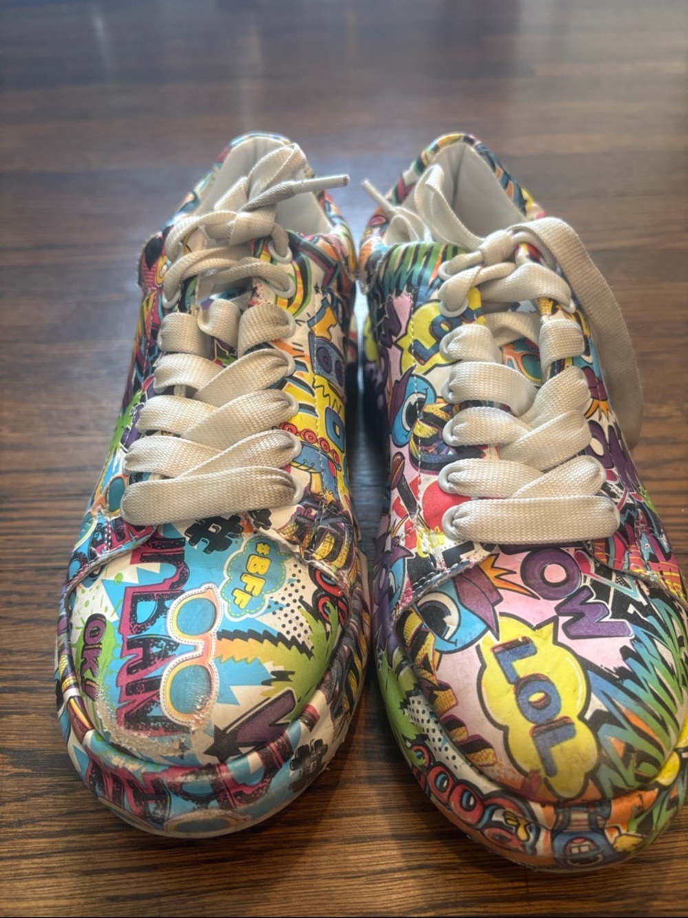 Colorful Comic Print Women’s Sneakers - White Laces